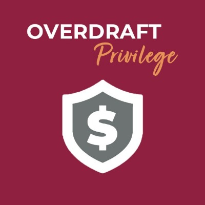 An icon of a shield with a dollar sign in the middle, with "Overdraft Privilege" written above it.